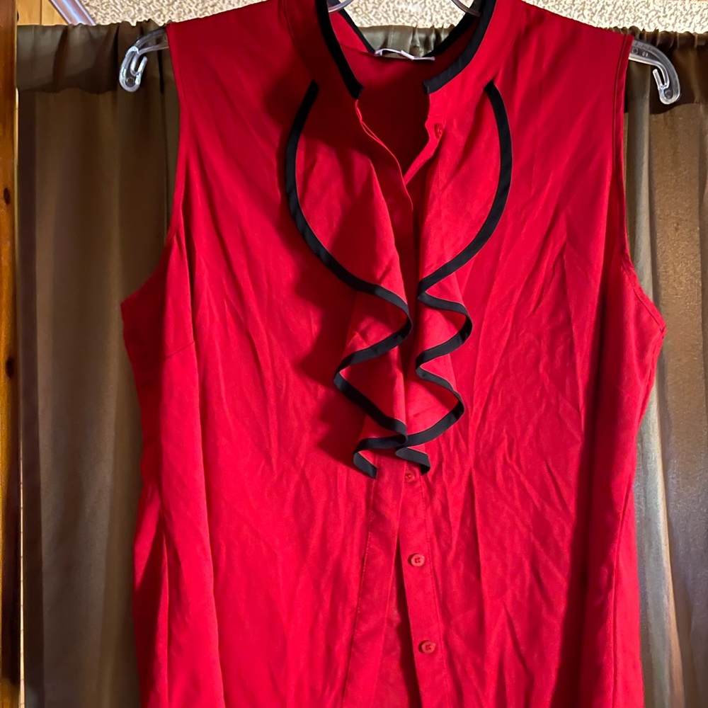 Calvin Klein - Red & Black Dressy Sleeveless Blouse